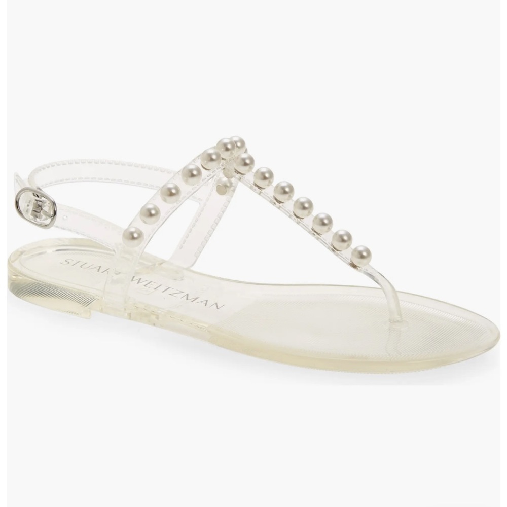 Stuart Weitzman Pearl Embellished Clear Jelly Sandals